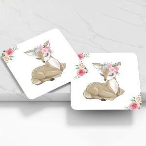 Wooden printed coaster, Deer with flowers
