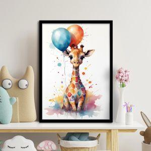 Καμηλοπάρδαλη ζωγραφιά με μπαλόνια, αφίσα, κάδρο Μαύρη κορνίζα
