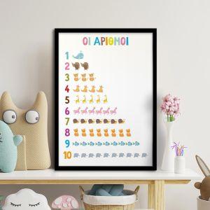 Αριθμοί με ζωάκια αφίσα κάδρο  Αφίσα πόστερ με μαύρη κορνίζα