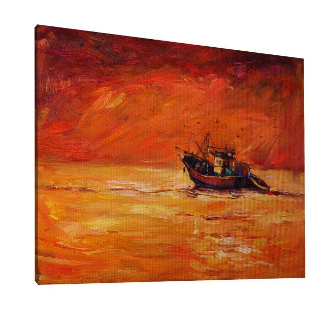 Πίνακας σε καμβά Βάρκα στο ηλιοβασίλεμα, Fishing boat at sunset