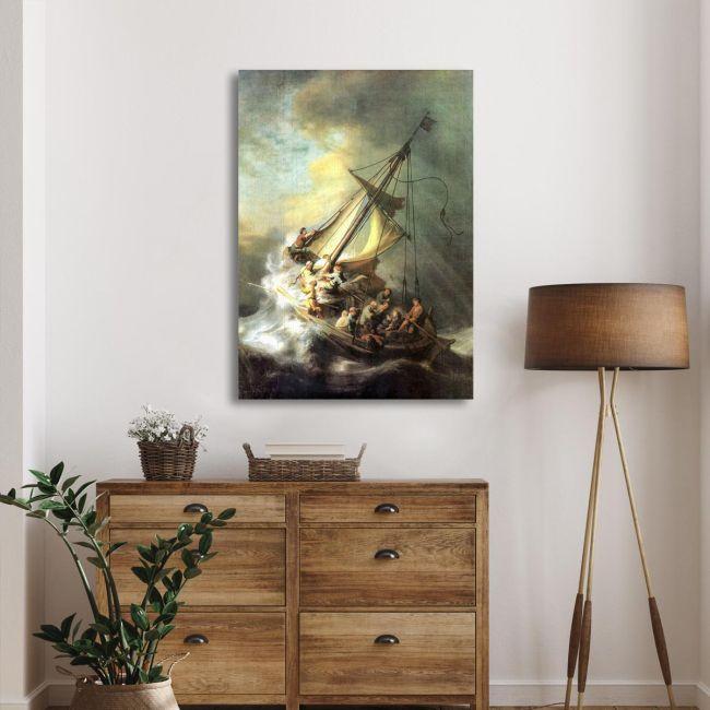 Canvas print Christ in the storm on the lake of Galilee, Rembrandt