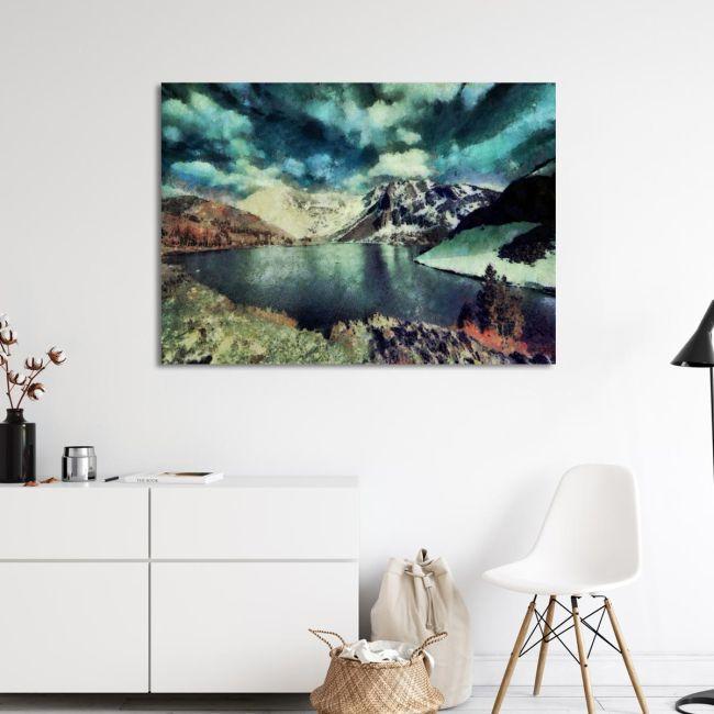 Canvas print Snow Mountain lake painting