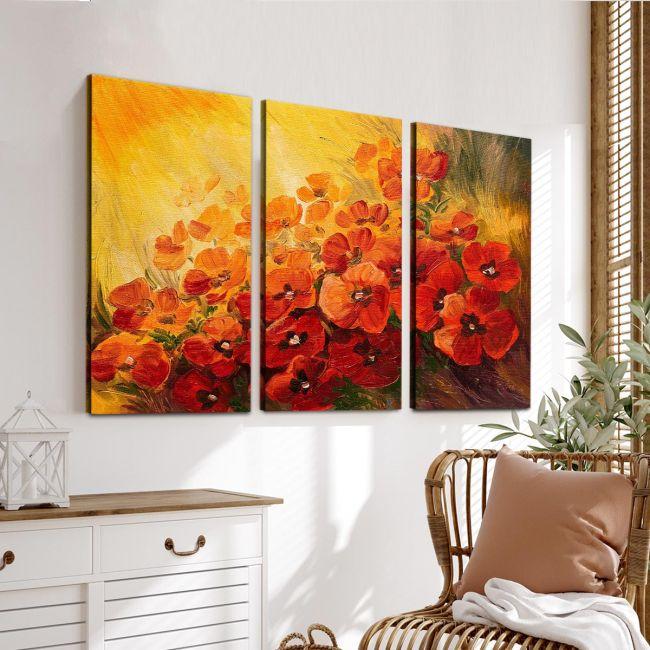 Canvas print Illustration of poppies,3 panels