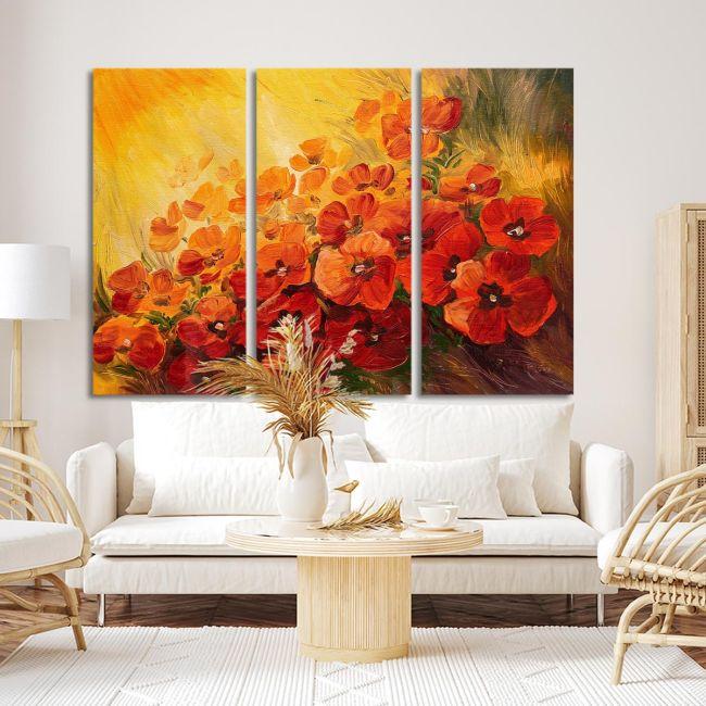 Πίνακας σε καμβά Παπαρούνες, Illustration of poppies, τρίπτυχος