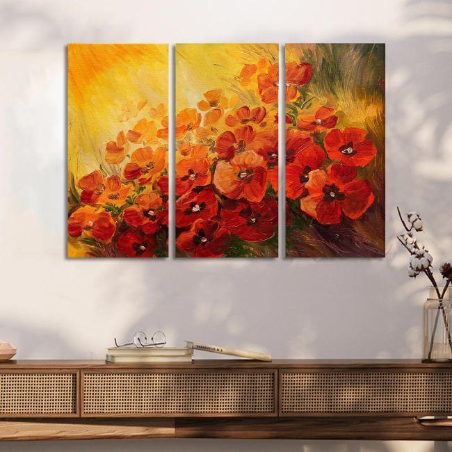 Πίνακας σε καμβά Παπαρούνες, Illustration of poppies, τρίπτυχος