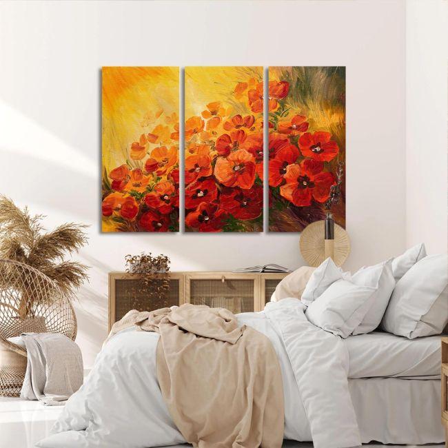 Πίνακας σε καμβά Παπαρούνες, Illustration of poppies, τρίπτυχος