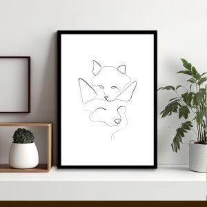 Animals line art, fox family, poster