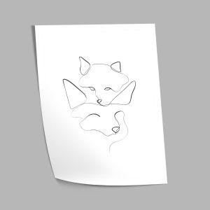 Animals line art, fox family, poster 2