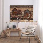Canvas print Houses with laundry lines and suburban, Schiele Egon
