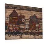 Canvas print Houses with laundry lines and suburban, Schiele Egon