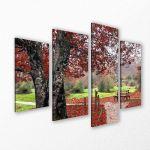 Canvas print Red leaves, four panels