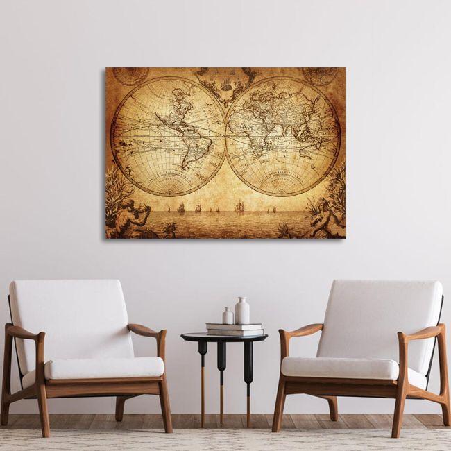 Canvas print Vintage world map 1733