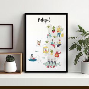 Customs and culture Portugal map, poster