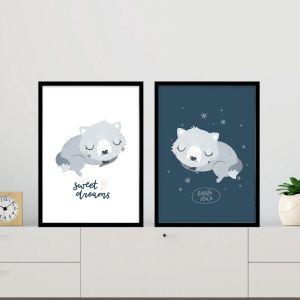 Kids canvas print Sleepy Fox, diptych