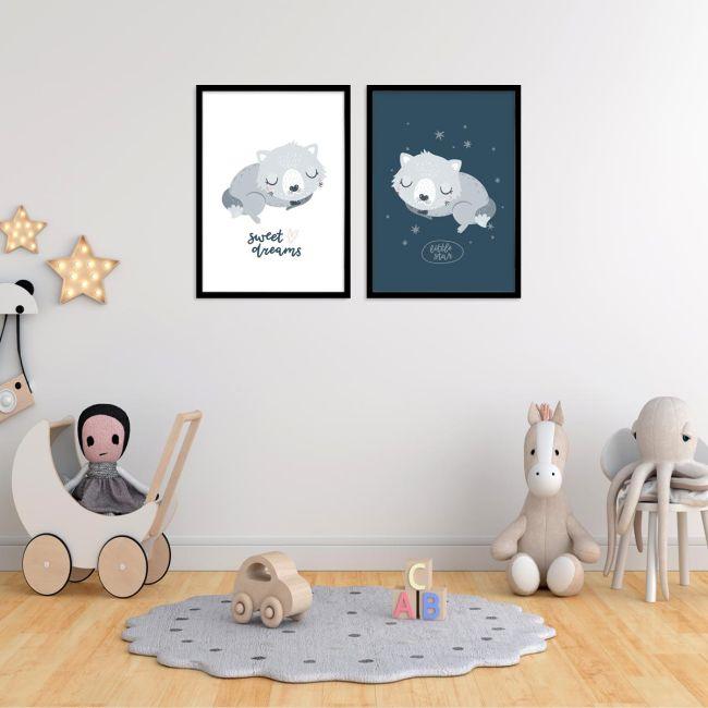 Kids canvas print Sleepy Fox, diptych