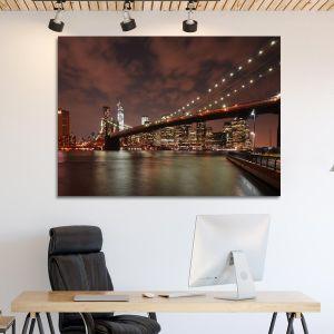 Canvas print New York, Brooklyn bridge lights