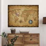 Πίνακας σε καμβά Οld world map wooden plane