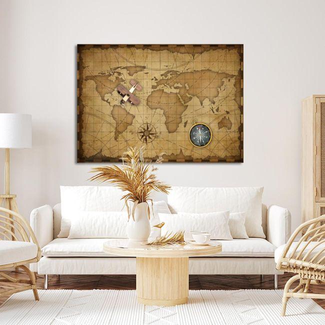 Canvas print Οld world map wooden plane