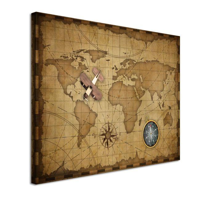 Canvas print Οld world map wooden plane