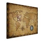 Πίνακας σε καμβά Οld world map wooden plane