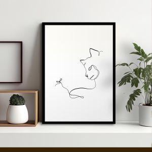 Animals line art, cat with mouse, αφίσα, κάδρο
