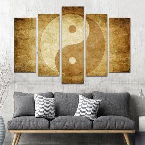 Canvas print Grunge yin yang five panels