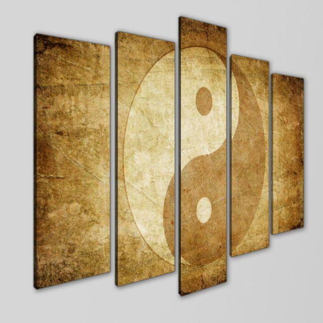 Canvas print Grunge yin yang five panels
