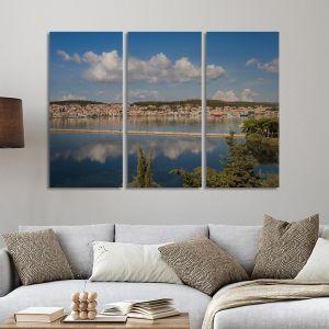 Canvas print Sunset view of greek city of Argostoli,3 panels