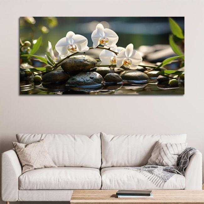 Canvas printWhite orchids, panoramic