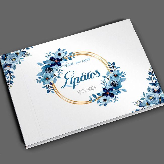 Wishes book, Blue flowers golden circles