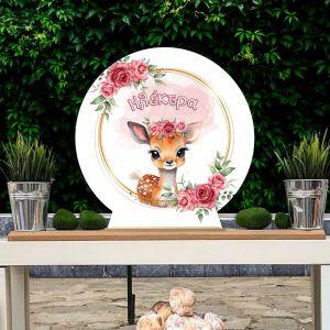 Wooden printed sign, Fawn red flowers