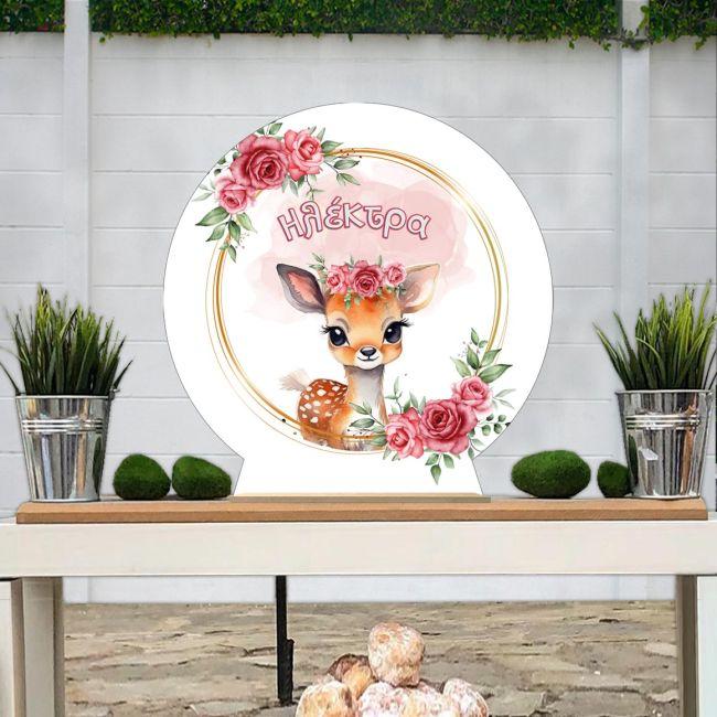 Wooden printed sign, Fawn red flowers