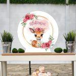 Wooden printed sign, Fawn red flowers