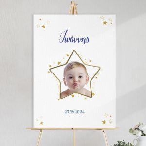 Canvas print Baptism decoration, Gold star and photo vertical
