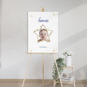 Canvas print Baptism decoration, Gold star and photo vertical 2
