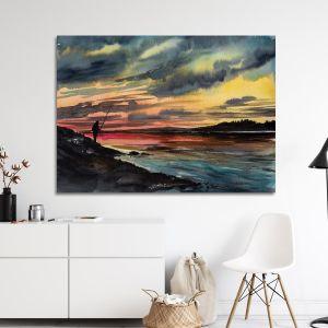 Canvas printFishing man on rocky shore
