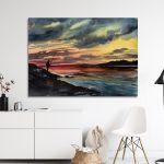 Canvas printFishing man on rocky shore