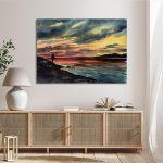 Canvas printFishing man on rocky shore