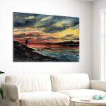 Canvas printFishing man on rocky shore