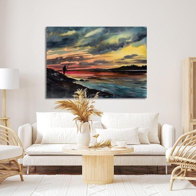 Canvas printFishing man on rocky shore