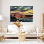 Canvas printFishing man on rocky shore