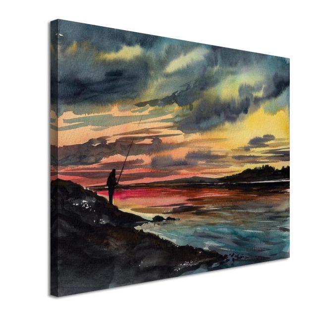 Canvas printFishing man on rocky shore