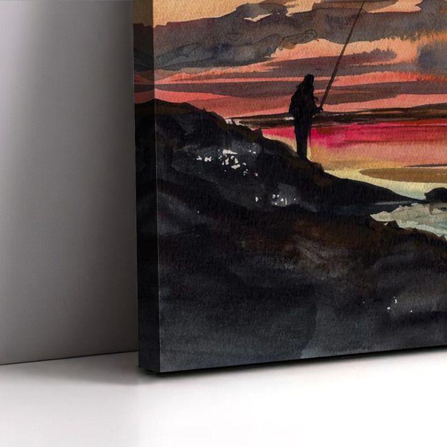 Canvas printFishing man on rocky shore