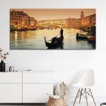 Canvas print Rialto bridge and gondolas, panoramic