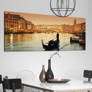 Πίνακας σε καμβά Rialto bridge and gondolas πανοραμικός Καμβάς τελαρωμένος Όψη 1 2