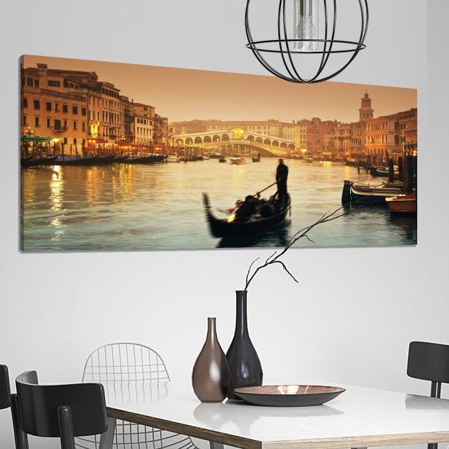 Πίνακας σε καμβά Rialto bridge and gondolas, πανοραμικός