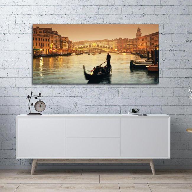 Canvas print Rialto bridge and gondolas, panoramic