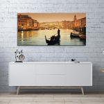 Canvas print Rialto bridge and gondolas, panoramic
