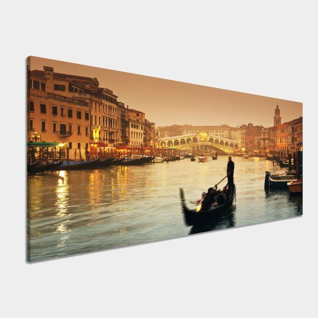 Canvas print Rialto bridge and gondolas, panoramic