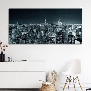 Canvas print Manhattan skyline at night, panoramic